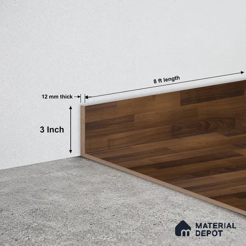 MDF Skirting Aristo PM 00362 E | 8 ft x 3 Inch - 12 mm | Compatible for Laminate Wood Floor LF 00245 | Clean Edge Cover for Floor-Wall Gap