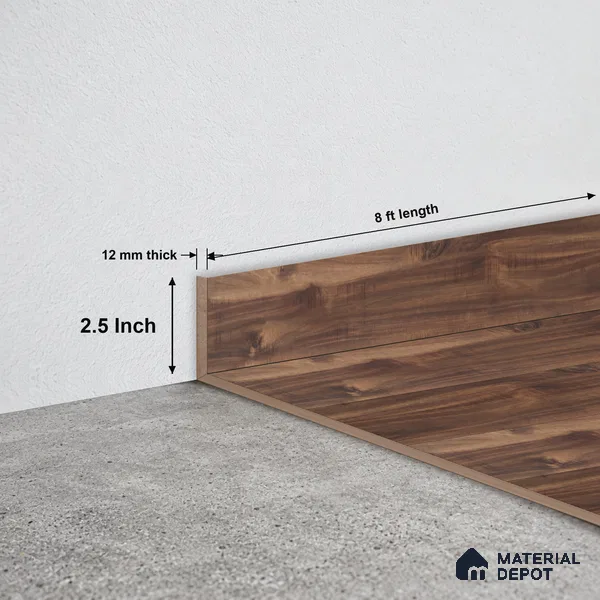 MDF Skirting Aristo Premium PM 00364 D | 8 ft x 2.5 Inch - 12 mm | Compatible for Laminate Wood Floor LF 00247 | Clean Edge Cover for Floor-Wall Gap