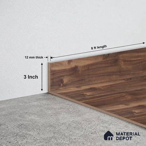MDF Skirting Aristo Premium PM 00364 E | 8 ft x 3 Inch - 12 mm | Compatible for Laminate Wood Floor LF 00247 | Clean Edge Cover for Floor-Wall Gap
