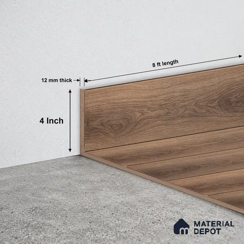 MDF Skirting Aristo Premium PM 00370 G | 8 ft x 4 Inch - 12 mm | Compatible for Laminate Wood Floor LF 00248 | Clean Edge Cover for Floor-Wall Gap