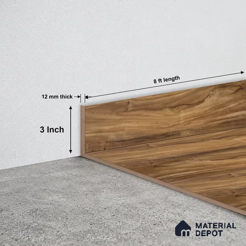 MDF Skirting Aristo PM 00361 E | 8 ft x 3 Inch - 12 mm | Compatible for Laminate Wood Floor LF 00249 | Clean Edge Cover for Floor-Wall Gap