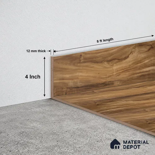 MDF Skirting Aristo PM 00361 G | 8 ft x 4 Inch - 12 mm | Compatible for Laminate Wood Floor LF 00249 | Clean Edge Cover for Floor-Wall Gap