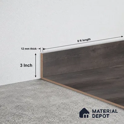 MDF Skirting Aristo Premium PM 00372 E | 8 ft x 3 Inch - 12 mm | Compatible for Laminate Wood Floor LF 00253 | Clean Edge Cover for Floor-Wall Gap