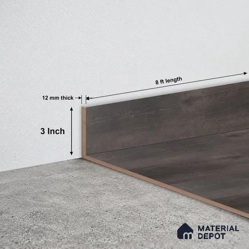 MDF Skirting Aristo Premium PM 00372 E | 8 ft x 3 Inch - 12 mm | Compatible for Laminate Wood Floor LF 00253 | Clean Edge Cover for Floor-Wall Gap