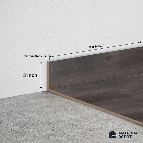 MDF Skirting Aristo Premium PM 00372 E | 8 ft x 3 Inch - 12 mm | Compatible for Laminate Wood Floor LF 00253 | Clean Edge Cover for Floor-Wall Gap