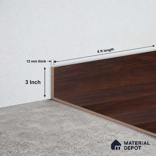 MDF Skirting Aristo Premium PM 00355 E | 8 ft x 3 Inch - 12 mm | Compatible for Laminate Wood Floor LF 00254 | Clean Edge Cover for Floor-Wall Gap