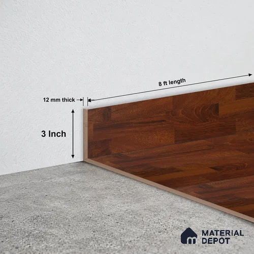 MDF Skirting Aristo PM 00358 E | 8 ft x 3 Inch - 12 mm | Compatible for Laminate Wood Floor LF 00255 | Clean Edge Cover for Floor-Wall Gap