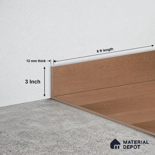 MDF Skirting Aristo Premium PM 00368 E | 8 ft x 3 Inch - 12 mm | Compatible for Laminate Wood Floor LF 00256 | Clean Edge Cover for Floor-Wall Gap