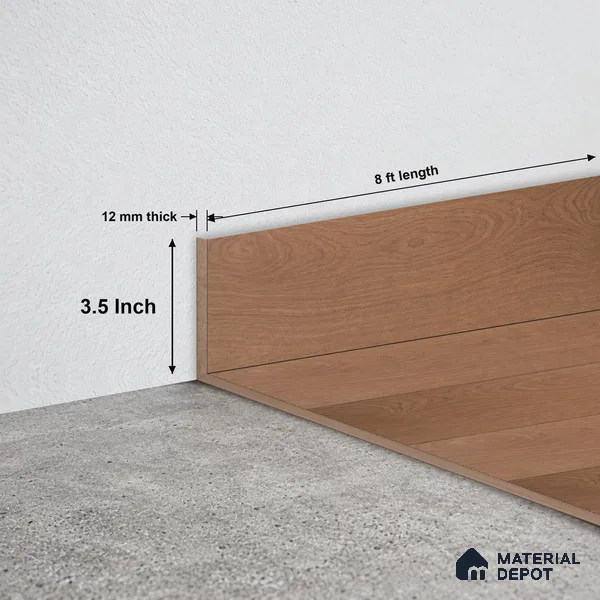 MDF Skirting Aristo Premium PM 00368 F | 8 ft x 3.5 Inch - 12 mm | Compatible for Laminate Wood Floor LF 00256 | Clean Edge Cover for Floor-Wall Gap