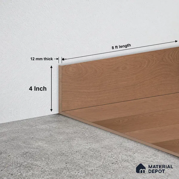 MDF Skirting Aristo Premium PM 00368 G | 8 ft x 4 Inch - 12 mm | Compatible for Laminate Wood Floor LF 00256 | Clean Edge Cover for Floor-Wall Gap
