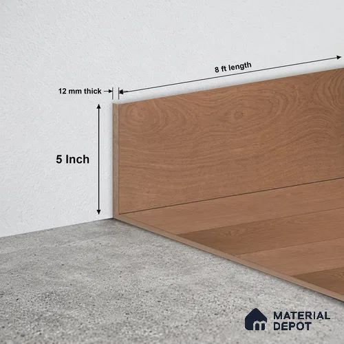 MDF Skirting Aristo Premium TF 00368 Y | 8 ft x 5 Inch | Compatible for Laminate Wood Floor LF 00256 | Clean Edge Cover for Floor-Wall Gap