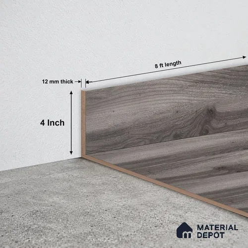 MDF Skirting Aristo PM 00360 G | 8 ft x 4 Inch - 12 mm | Compatible for Laminate Wood Floor LF 00258 | Clean Edge Cover for Floor-Wall Gap