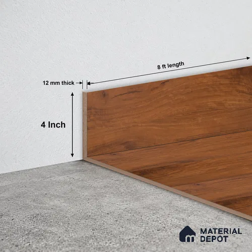 MDF Skirting Heirloom PM 00352 G | 8 ft x 4 Inch - 12 mm | Compatible for Laminate Wood Floor LF 00266 | Clean Edge Cover for Floor-Wall Gap