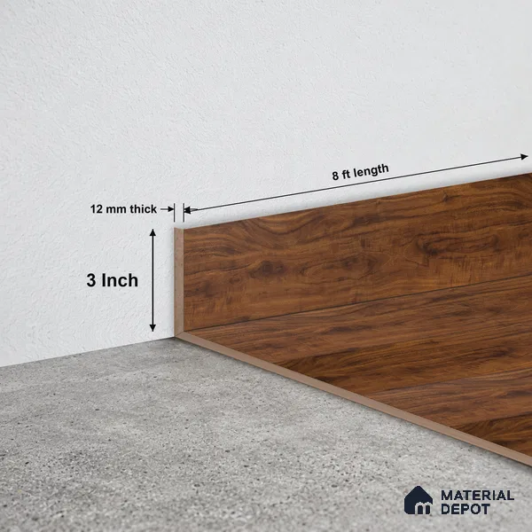 MDF Skirting Heirloom PM 00353 E | 8 ft x 3 Inch - 12 mm | Compatible for Laminate Wood Floor LF 00267 | Clean Edge Cover for Floor-Wall Gap