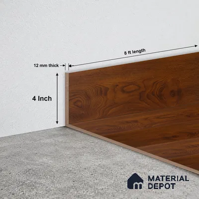 MDF Skirting Heirloom PM 00350 G | 8 ft x 4 Inch - 12 mm | Compatible for Laminate Wood Floor LF 00269 | Clean Edge Cover for Floor-Wall Gap