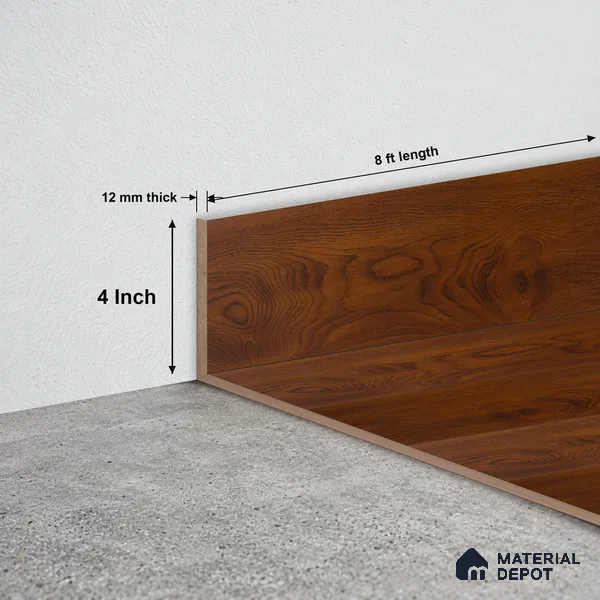 MDF Skirting Heirloom PM 00350 G | 8 ft x 4 Inch - 12 mm | Compatible for Laminate Wood Floor LF 00269 | Clean Edge Cover for Floor-Wall Gap