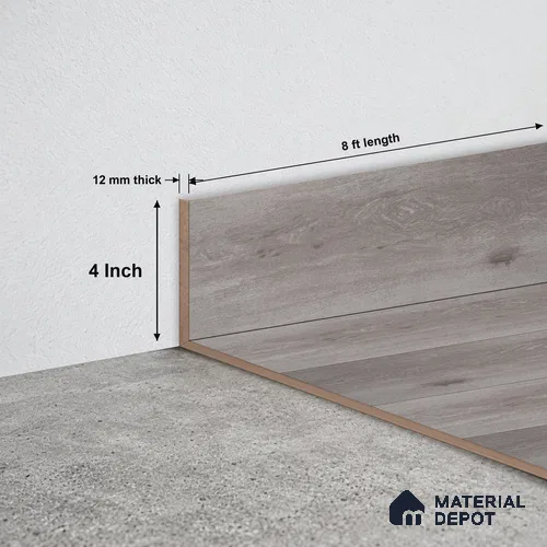 MDF Skirting Heirloom PM 00351 G | 8 ft x 4 Inch - 12 mm | Compatible for Laminate Wood Floor LF 00270 | Clean Edge Cover for Floor-Wall Gap