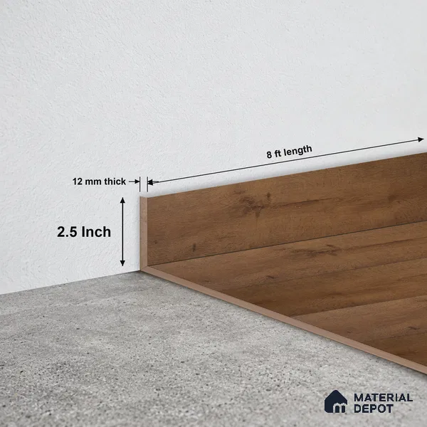 MDF Skirting Aqua Lock PM 00400 D | 8 ft x 2.5 Inch - 12 mm | Compatible for Laminate Wood Floor LF 00283 | Clean Edge Cover for Floor-Wall Gap