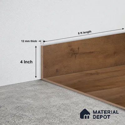 MDF Skirting Aqua Lock PM 00400 G | 8 ft x 4 Inch - 12 mm | Compatible for Laminate Wood Floor LF 00283 | Clean Edge Cover for Floor-Wall Gap