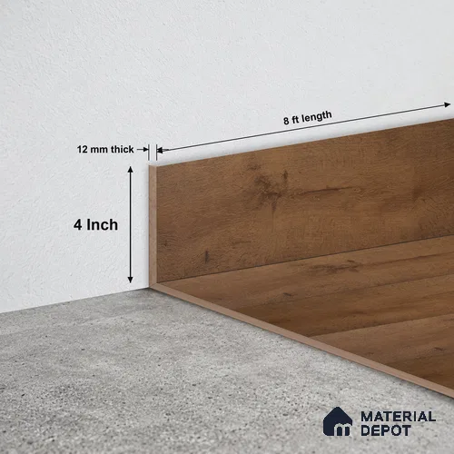 MDF Skirting Aqua Lock PM 00400 G | 8 ft x 4 Inch - 12 mm | Compatible for Laminate Wood Floor LF 00283 | Clean Edge Cover for Floor-Wall Gap