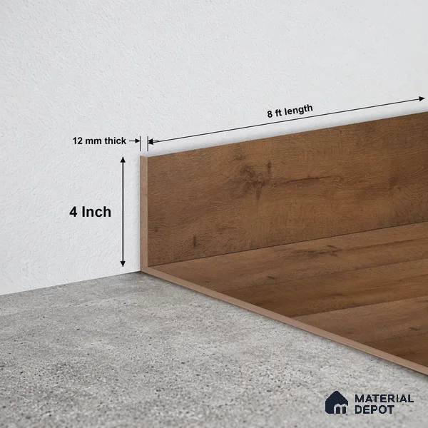 MDF Skirting Aqua Lock PM 00400 G | 8 ft x 4 Inch - 12 mm | Compatible for Laminate Wood Floor LF 00283 | Clean Edge Cover for Floor-Wall Gap
