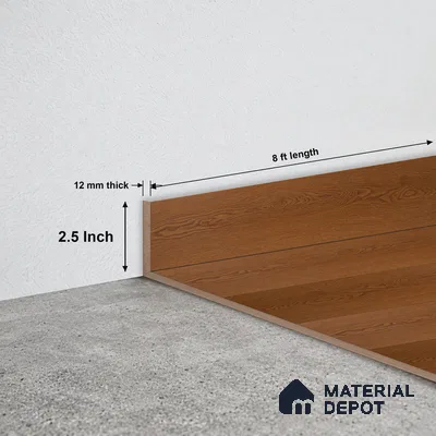 MDF Skirting Aqua Lock PM 00401 D | 8 ft x 2.5 Inch - 12 mm | Compatible for Laminate Wood Floor LF 00284 | Clean Edge Cover for Floor-Wall Gap