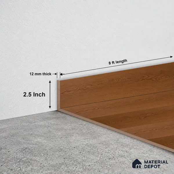 MDF Skirting Aqua Lock PM 00401 D | 8 ft x 2.5 Inch - 12 mm | Compatible for Laminate Wood Floor LF 00284 | Clean Edge Cover for Floor-Wall Gap