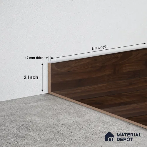 MDF Skirting Aqua Lock PM 00402 E | 8 ft x 3 Inch - 12 mm | Compatible for Laminate Wood Floor LF 00285 | Clean Edge Cover for Floor-Wall Gap
