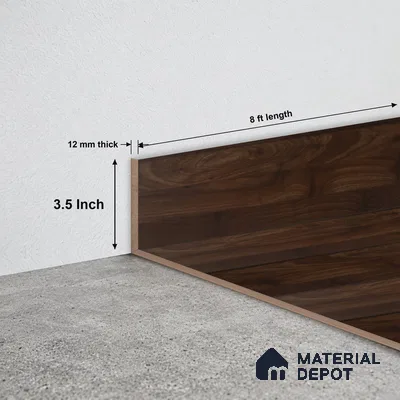 MDF Skirting Aqua Lock PM 00402 F | 8 ft x 3.5 Inch - 12 mm | Compatible for Laminate Wood Floor LF 00285 | Clean Edge Cover for Floor-Wall Gap
