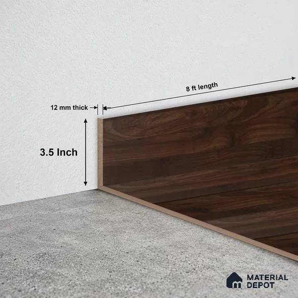 MDF Skirting Aqua Lock PM 00402 F | 8 ft x 3.5 Inch - 12 mm | Compatible for Laminate Wood Floor LF 00285 | Clean Edge Cover for Floor-Wall Gap