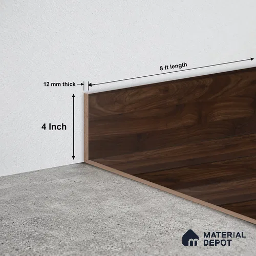 MDF Skirting Aqua Lock PM 00402 G | 8 ft x 4 Inch - 12 mm | Compatible for Laminate Wood Floor LF 00285 | Clean Edge Cover for Floor-Wall Gap