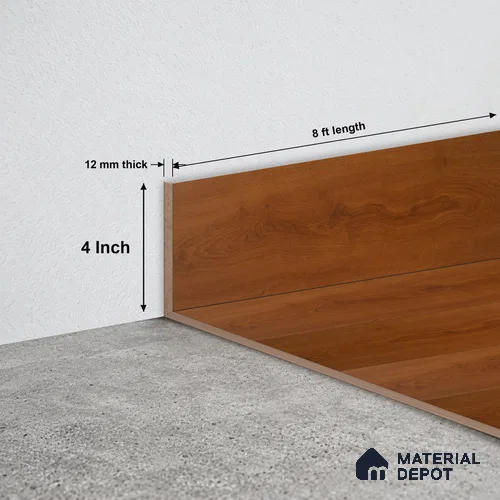 MDF Skirting Aqua Lock PM 00403 G | 8 ft x 4 Inch - 12 mm | Compatible for Laminate Wood Floor LF 00286 | Clean Edge Cover for Floor-Wall Gap