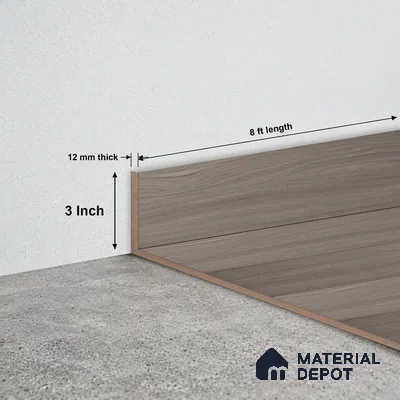 MDF Skirting Aqua Lock PM 00404 E | 8 ft x 3 Inch - 12 mm | Compatible for Laminate Wood Floor LF 00287 | Clean Edge Cover for Floor-Wall Gap