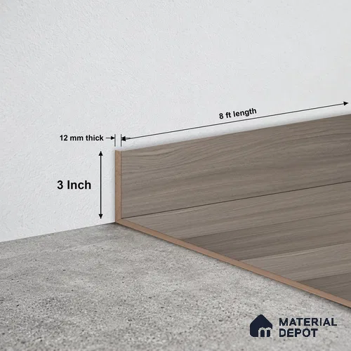 MDF Skirting Aqua Lock PM 00404 E | 8 ft x 3 Inch - 12 mm | Compatible for Laminate Wood Floor LF 00287 | Clean Edge Cover for Floor-Wall Gap