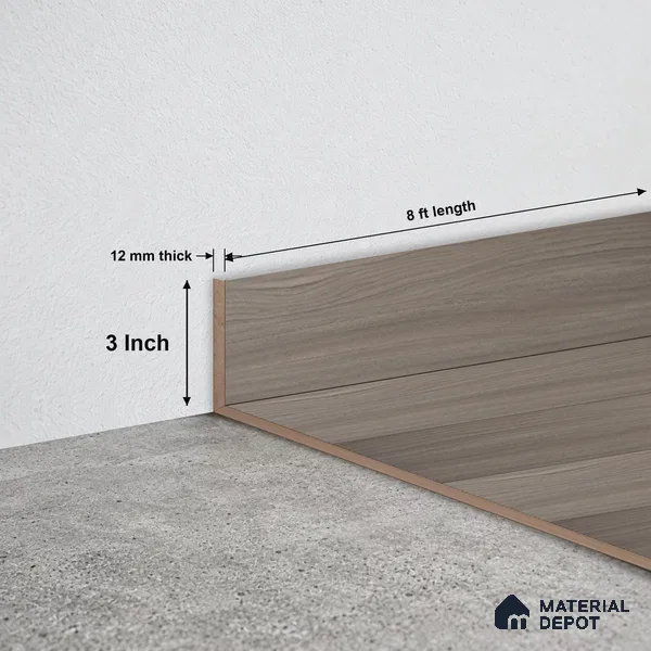 MDF Skirting Aqua Lock PM 00404 E | 8 ft x 3 Inch - 12 mm | Compatible for Laminate Wood Floor LF 00287 | Clean Edge Cover for Floor-Wall Gap