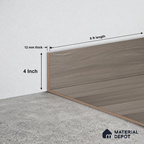 MDF Skirting Aqua Lock PM 00404 G | 8 ft x 4 Inch - 12 mm | Compatible for Laminate Wood Floor LF 00287 | Clean Edge Cover for Floor-Wall Gap