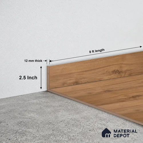 MDF Skirting Aqua Lock PM 00405 D | 8 ft x 2.5 Inch - 12 mm | Compatible for Laminate Wood Floor LF 00288 | Clean Edge Cover for Floor-Wall Gap