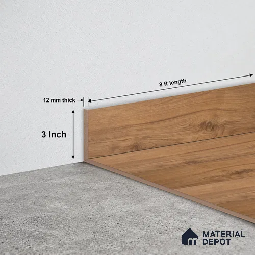 MDF Skirting Aqua Lock PM 00405 E | 8 ft x 3 Inch - 12 mm | Compatible for Laminate Wood Floor LF 00288 | Clean Edge Cover for Floor-Wall Gap