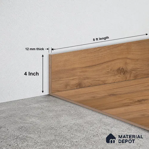 MDF Skirting Aqua Lock PM 00405 G | 8 ft x 4 Inch - 12 mm | Compatible for Laminate Wood Floor LF 00288 | Clean Edge Cover for Floor-Wall Gap