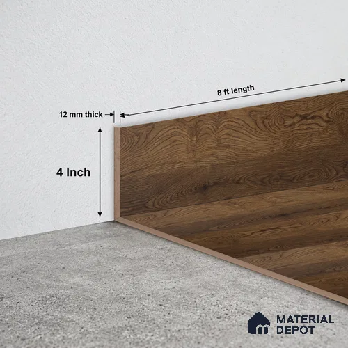 MDF Skirting Aqua Lock PM 00406 G | 8 ft x 4 Inch - 12 mm | Compatible for Laminate Wood Floor LF 00289 | Clean Edge Cover for Floor-Wall Gap