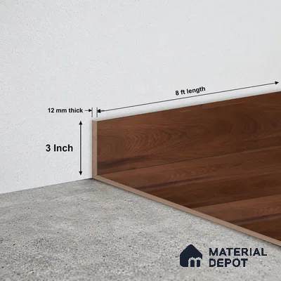 MDF Skirting Aqua Lock PM 00407 E | 8 ft x 3 Inch - 12 mm | Compatible for Laminate Wood Floor LF 00290 | Clean Edge Cover for Floor-Wall Gap