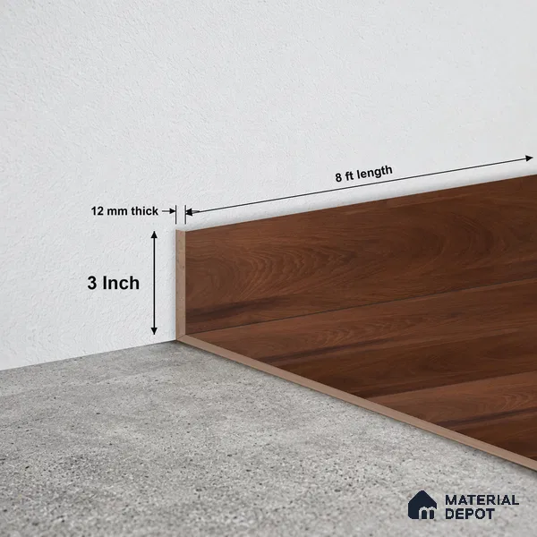 MDF Skirting Aqua Lock PM 00407 E | 8 ft x 3 Inch - 12 mm | Compatible for Laminate Wood Floor LF 00290 | Clean Edge Cover for Floor-Wall Gap