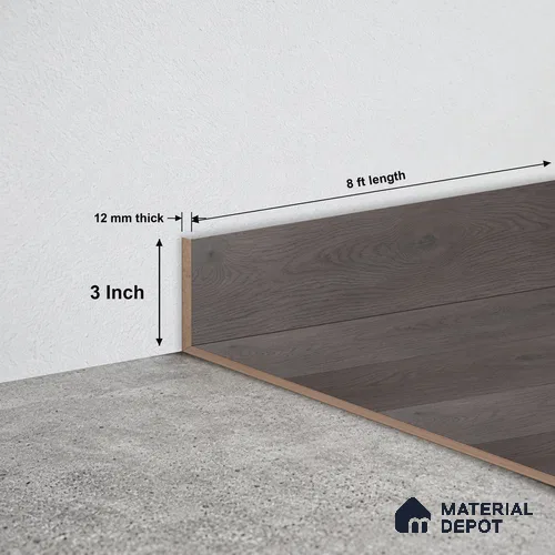 MDF Skirting Aqua Lock PM 00408 E | 8 ft x 3 Inch - 12 mm | Compatible for Laminate Wood Floor LF 00291 | Clean Edge Cover for Floor-Wall Gap