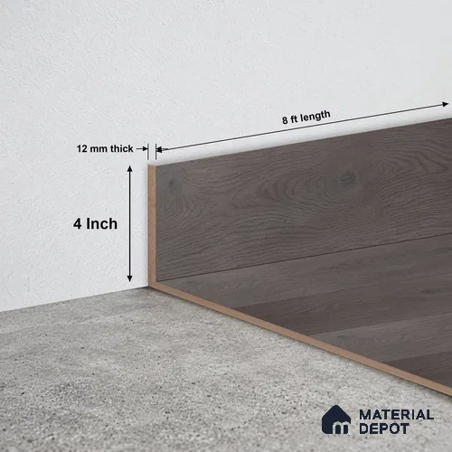 MDF Skirting Aqua Lock PM 00408 G | 8 ft x 4 Inch - 12 mm | Compatible for Laminate Wood Floor LF 00291 | Clean Edge Cover for Floor-Wall Gap