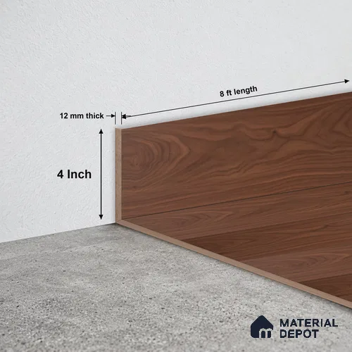 MDF Skirting Aqua Lock PM 00409 G | 8 ft x 4 Inch - 12 mm | Compatible for Laminate Wood Floor LF 00292 | Clean Edge Cover for Floor-Wall Gap