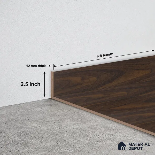 MDF Skirting Herringbone PM 00388 D | 8 ft x 2.5 Inch - 12 mm | Compatible for Laminate Wood Floor LF 00293 | Clean Edge Cover for Floor-Wall Gap