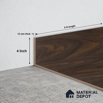 MDF Skirting Herringbone PM 00388 G | 8 ft x 4 Inch - 12 mm | Compatible for Laminate Wood Floor LF 00293 | Clean Edge Cover for Floor-Wall Gap