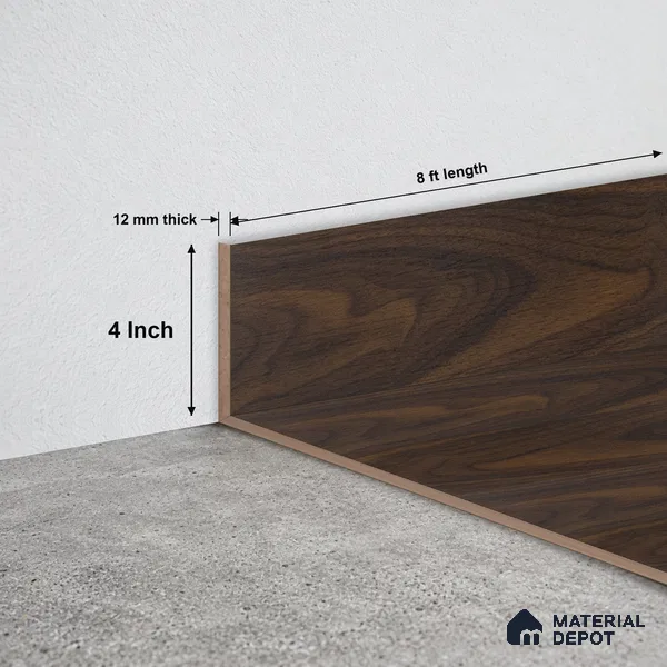 MDF Skirting Herringbone PM 00388 G | 8 ft x 4 Inch - 12 mm | Compatible for Laminate Wood Floor LF 00293 | Clean Edge Cover for Floor-Wall Gap