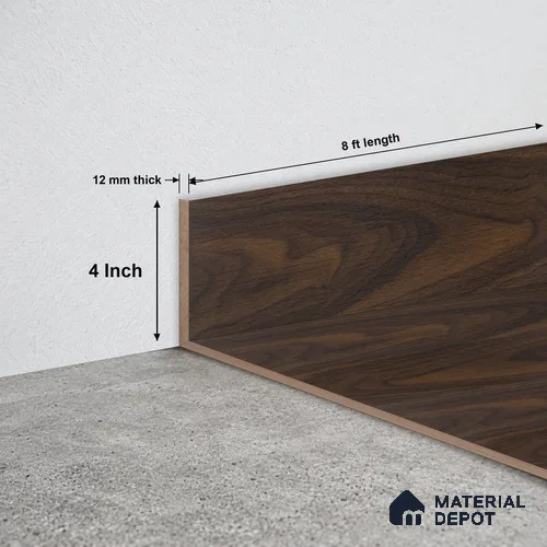 MDF Skirting Herringbone PM 00388 G | 8 ft x 4 Inch - 12 mm | Compatible for Laminate Wood Floor LF 00293 | Clean Edge Cover for Floor-Wall Gap