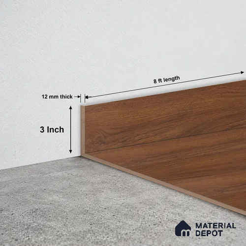 MDF Skirting Herringbone PM 00392 E | 8 ft x 3 Inch - 12 mm | Compatible for Laminate Wood Floor LF 00295 | Clean Edge Cover for Floor-Wall Gap